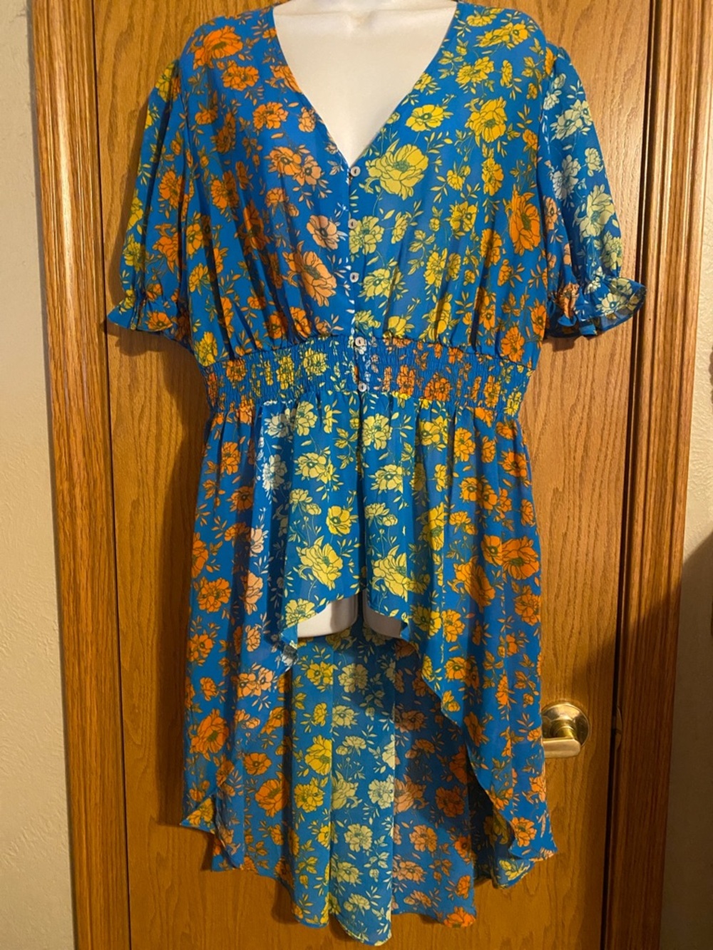 Cato Blue Floral High-Low Blouse